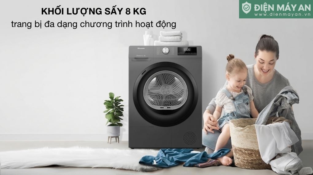 Máy sấy bơm nhiệt Hisense 8 kg DH80N1T
